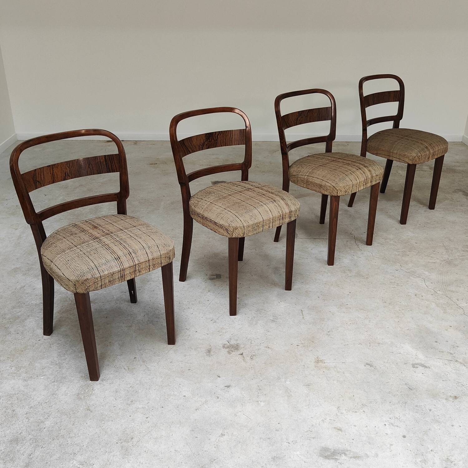 Set of 4 Fischel art deco chairs, fabric and walnut, year 30