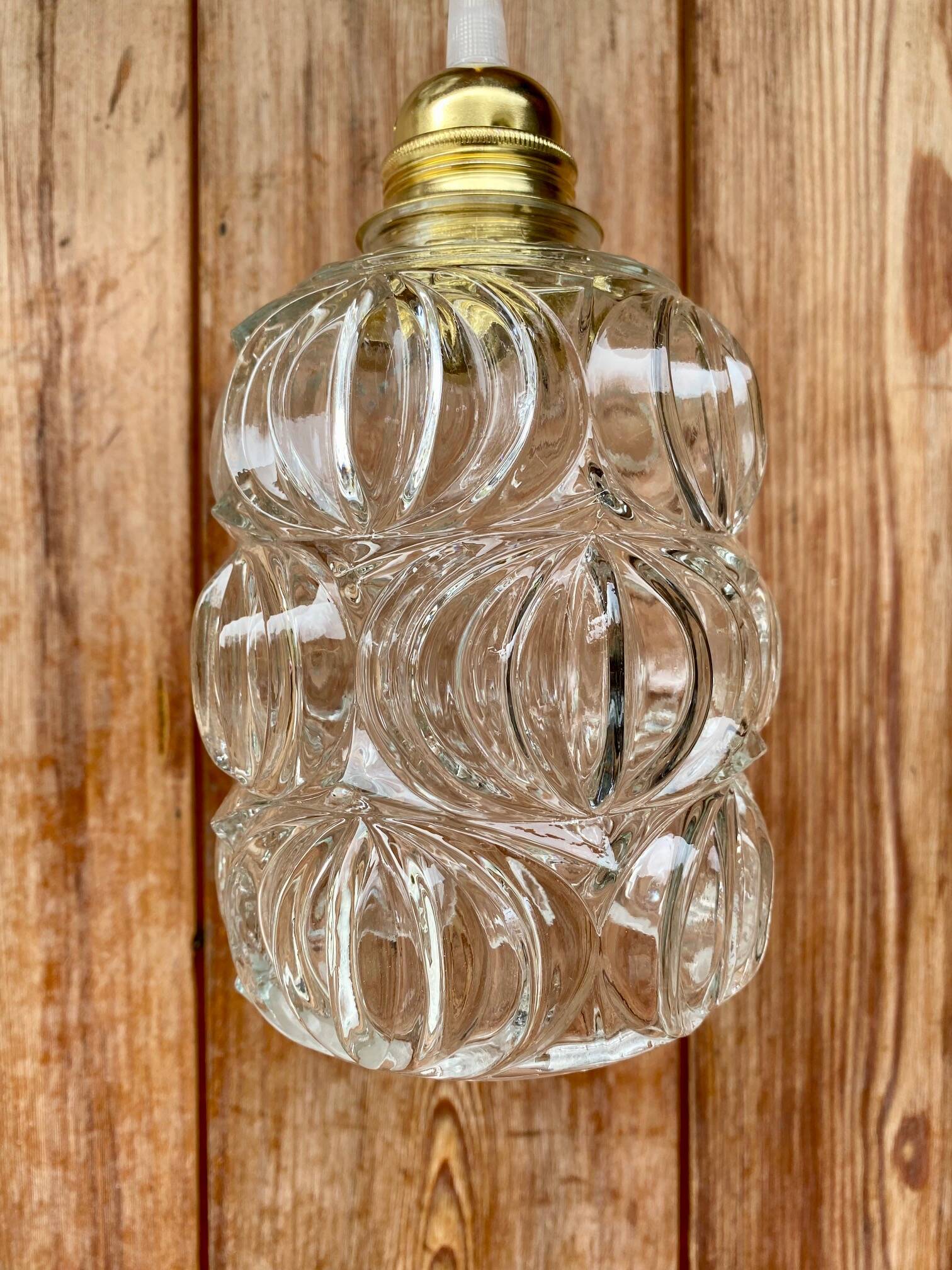 Vintage structured glass pendant globe.