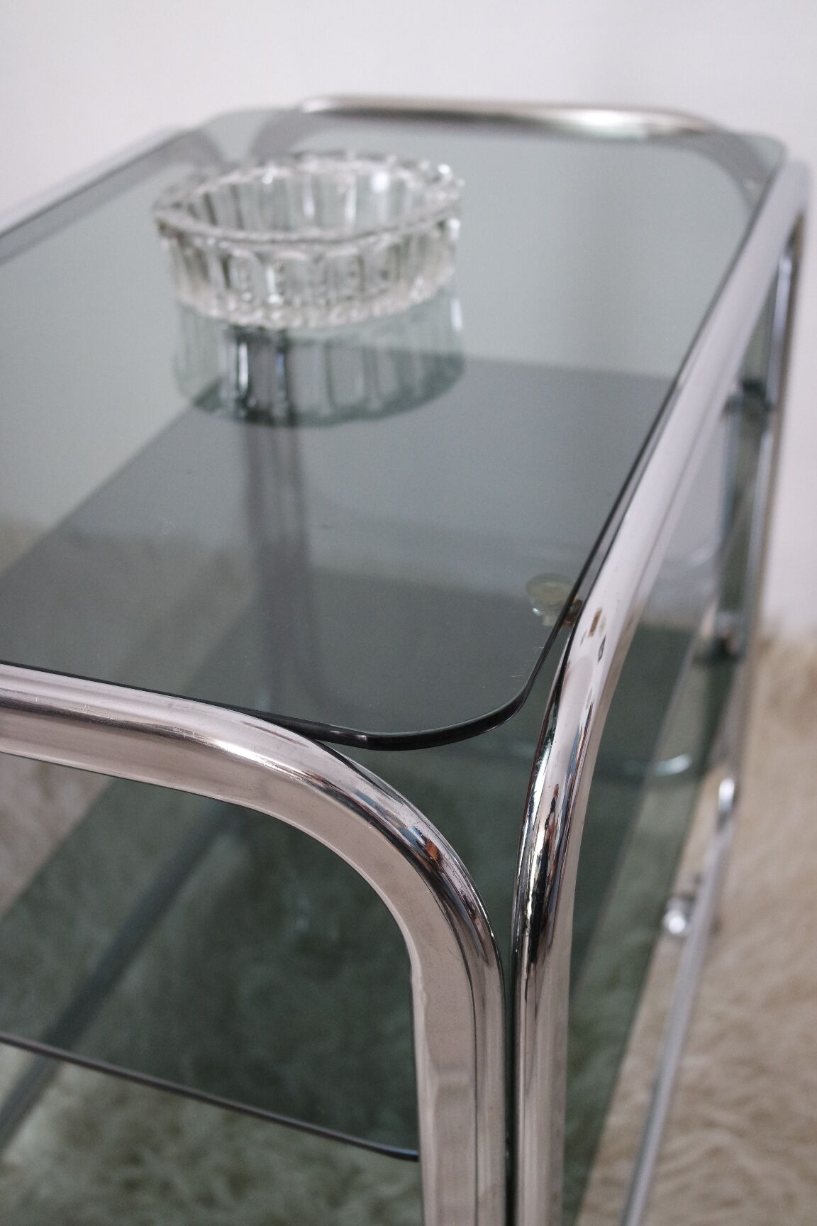 Side table serving chrome and vintage glass 70