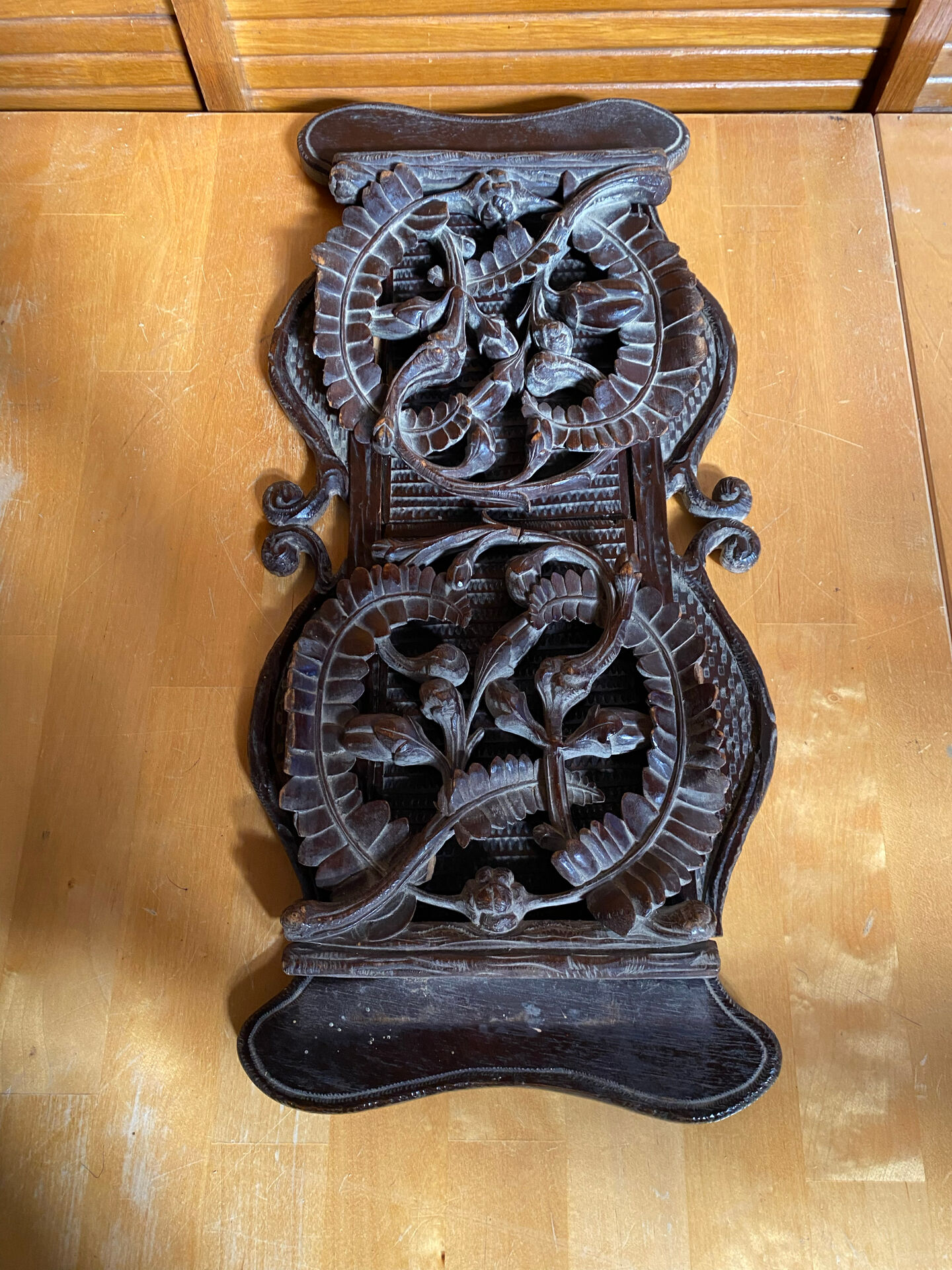 Antique Expandable Bookcase Carved Wood with Floral Motif Vintage #E3