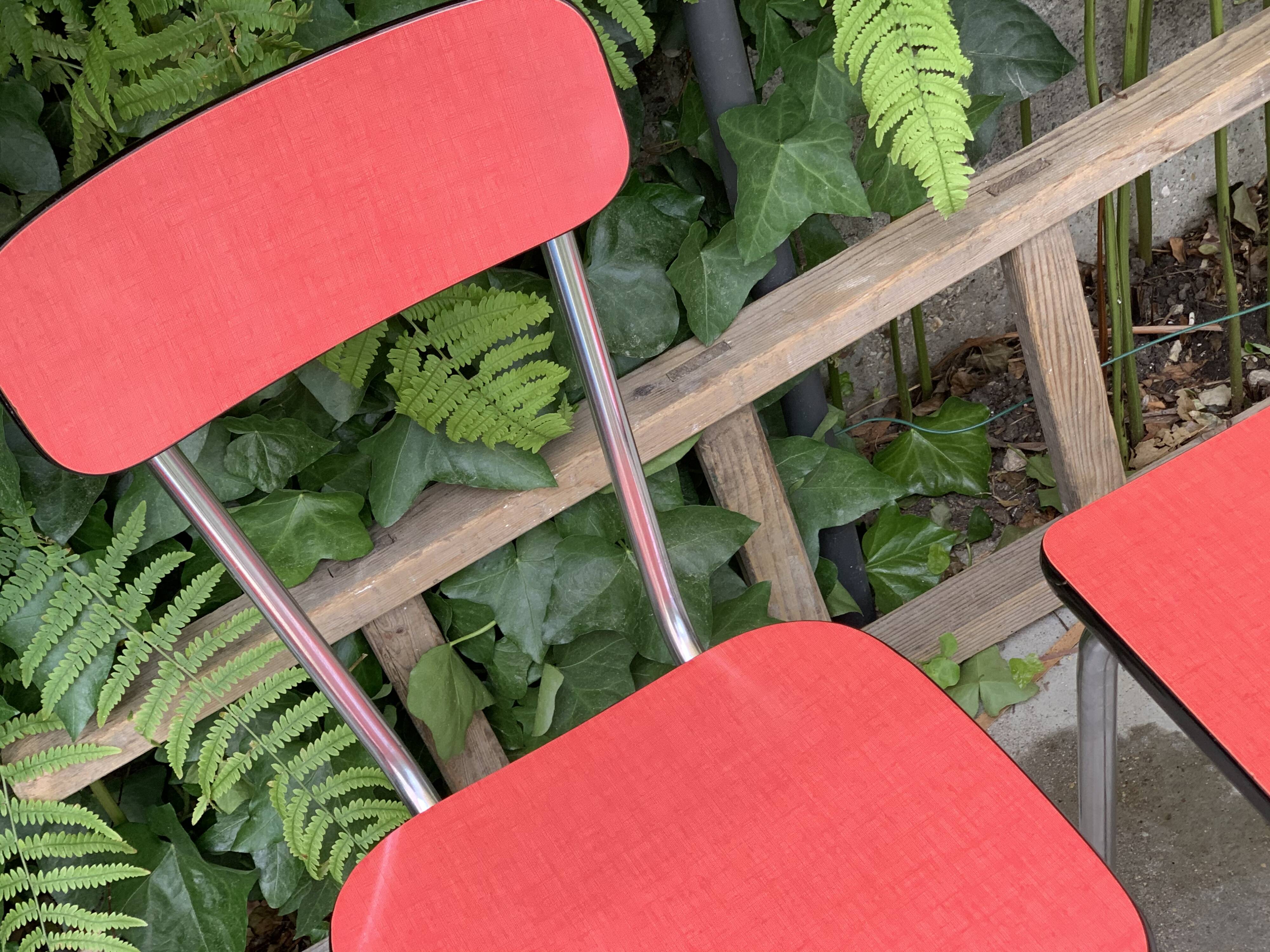 Red Formica chair and stool