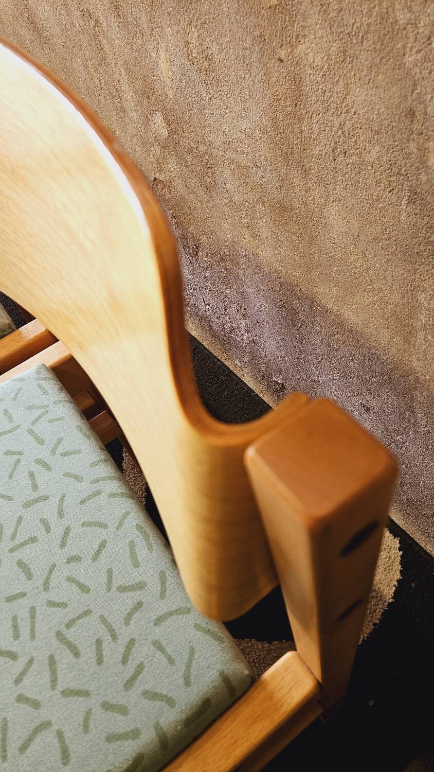 Set of 4 wooden and fabric chairs, 70s