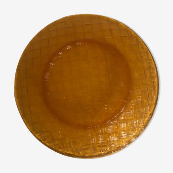 Vintage plate in textured amber yellow glass