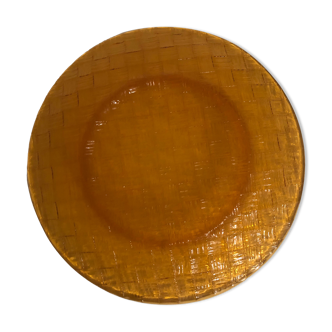 Assiette vintage en verre jaune ambré texturé