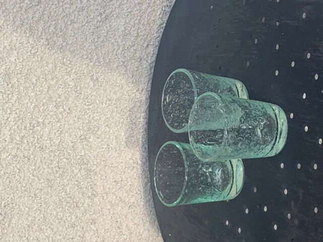 3 glasses in blown glass and green bubble from the glassworks of Biot signed and collector