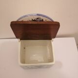 Vintage ceramic and wood salt box