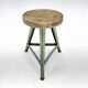 Vintage industrial steel & wood tripod stool, 1950's