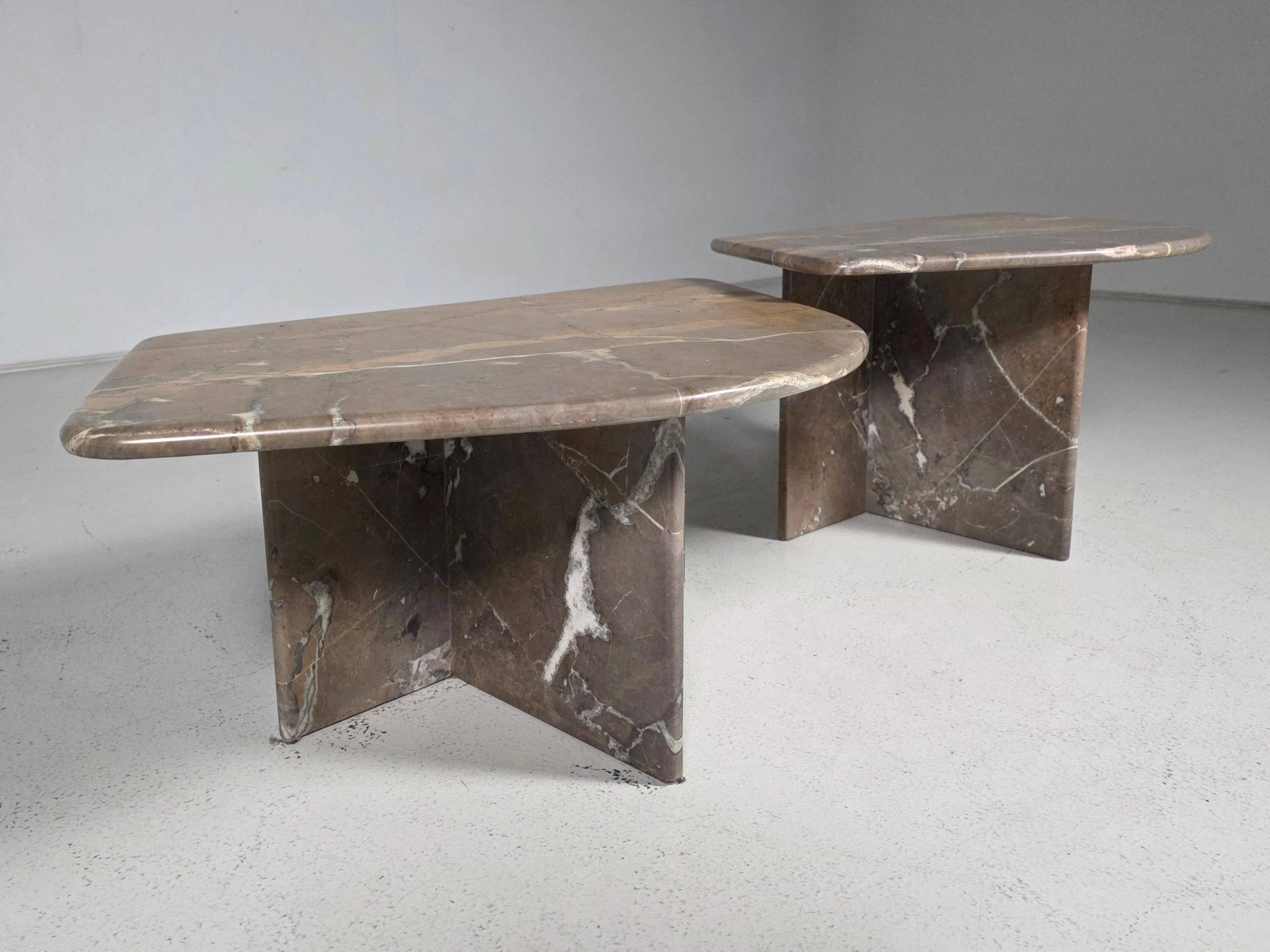 Sculptural Italian coffee tables in Breccia marble, 1970.