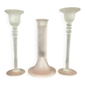 Trio de bougeoirs vintage en verre dépoli
