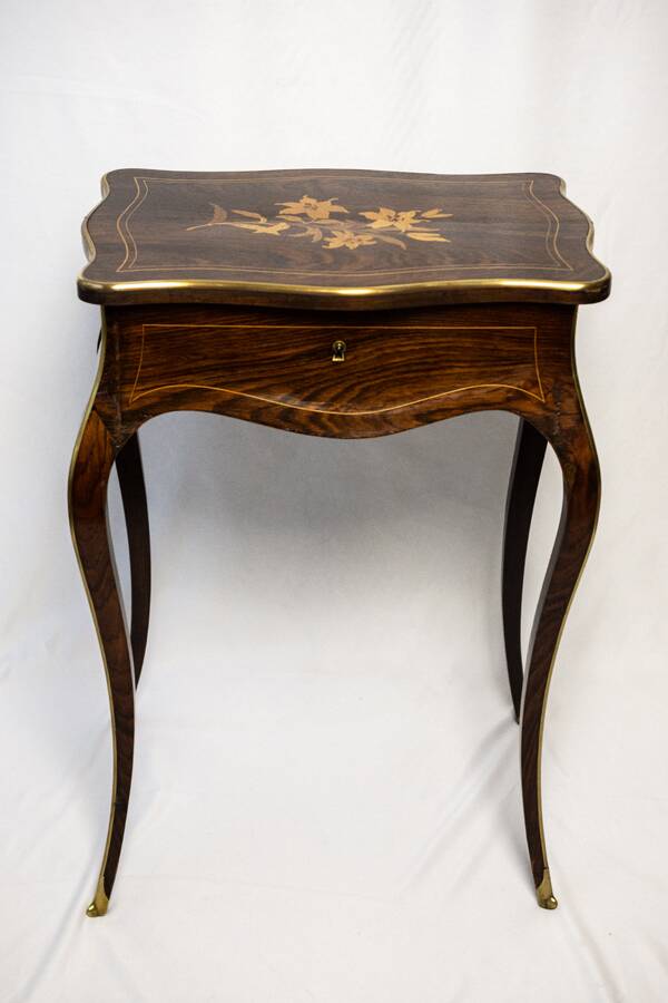 Napoleon III style floral marquetry work table / hairdresser's table.