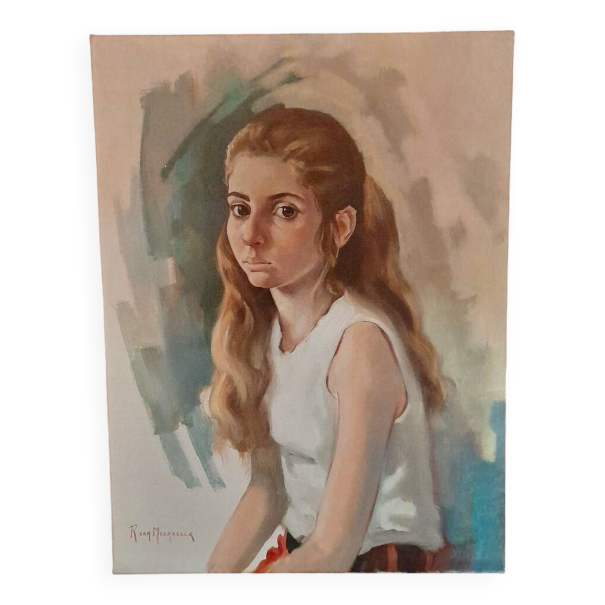 Portrait of a young girl oil on canvas by Meerbeeck