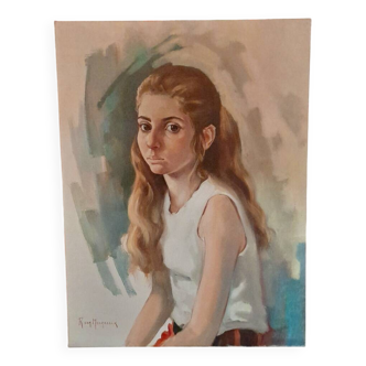 Portrait jeune fille huile sur toile van Meerbeeck
