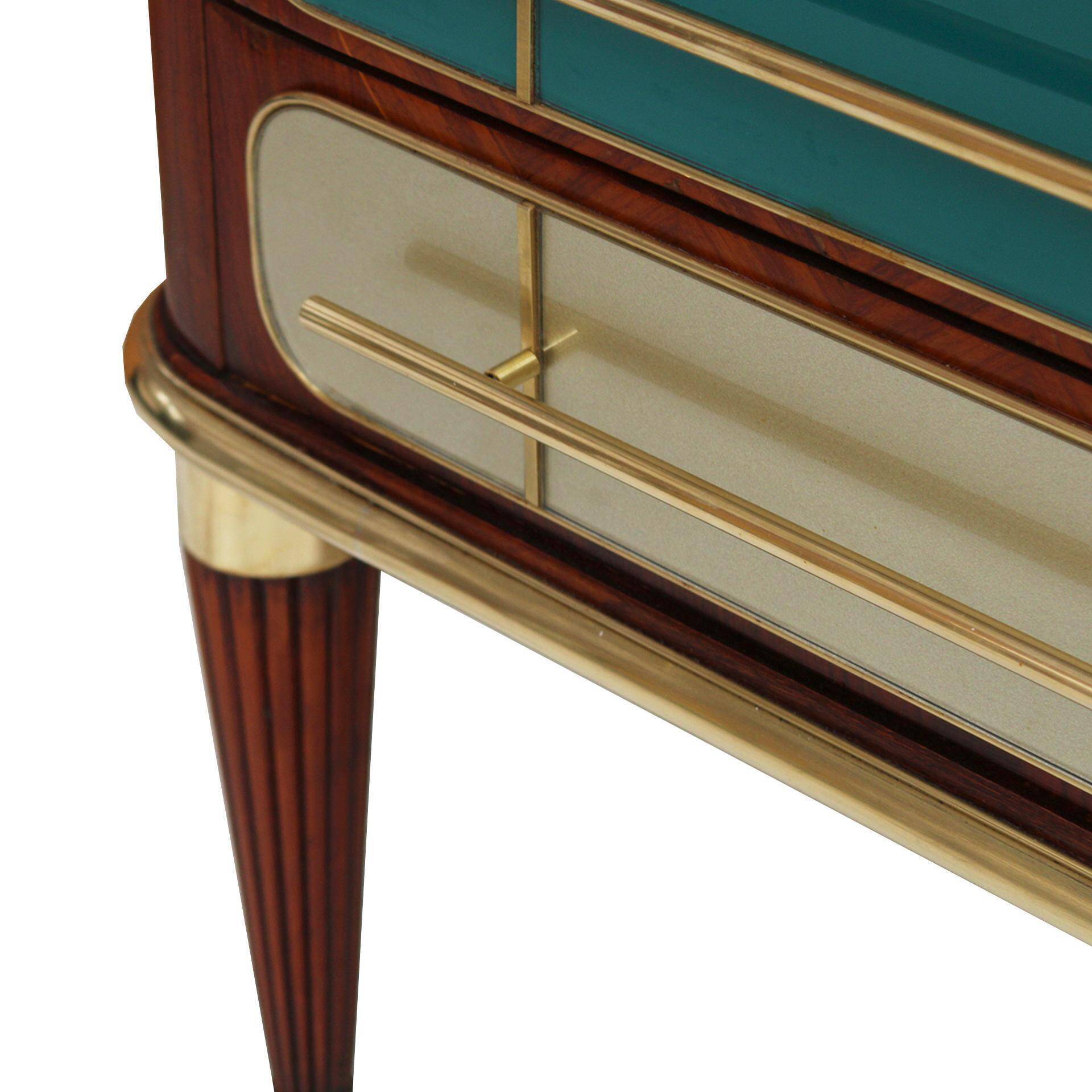 Mid Century Modern Italian Sideboard Wood and Colored Glass. 1950s