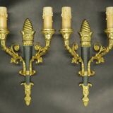Pair of Restoration style wall lights from Hettier & Vincent - gilded bronze and green patina