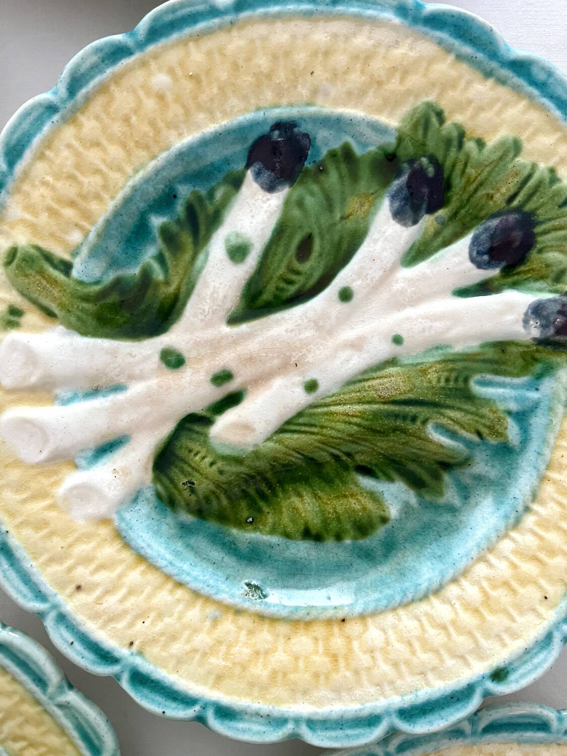 6 asparagus plates in faience barbotine from Salins