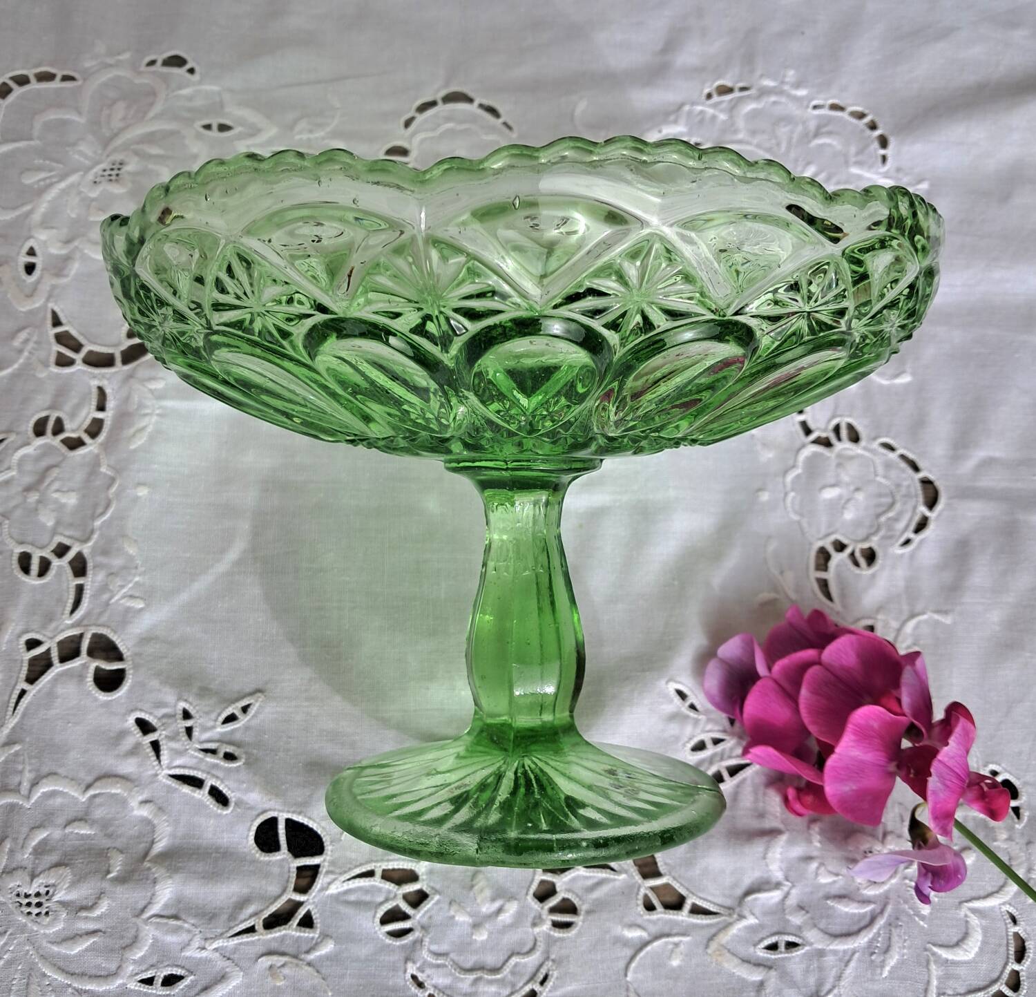 Green glass fruit bowl