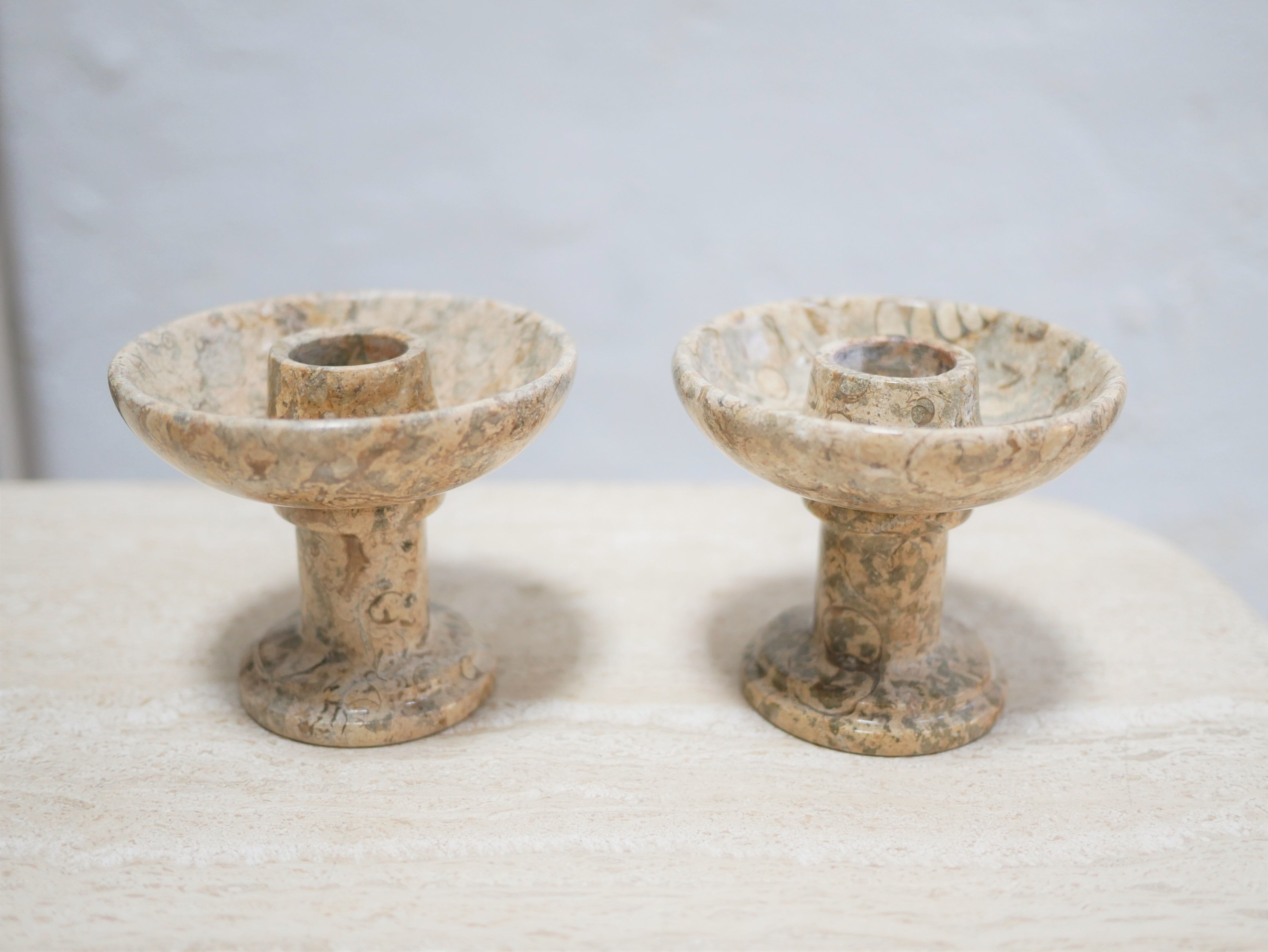 Pair of vintage jasper stone candle holders