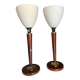 Paire de lampe pied bois et opaline blanche