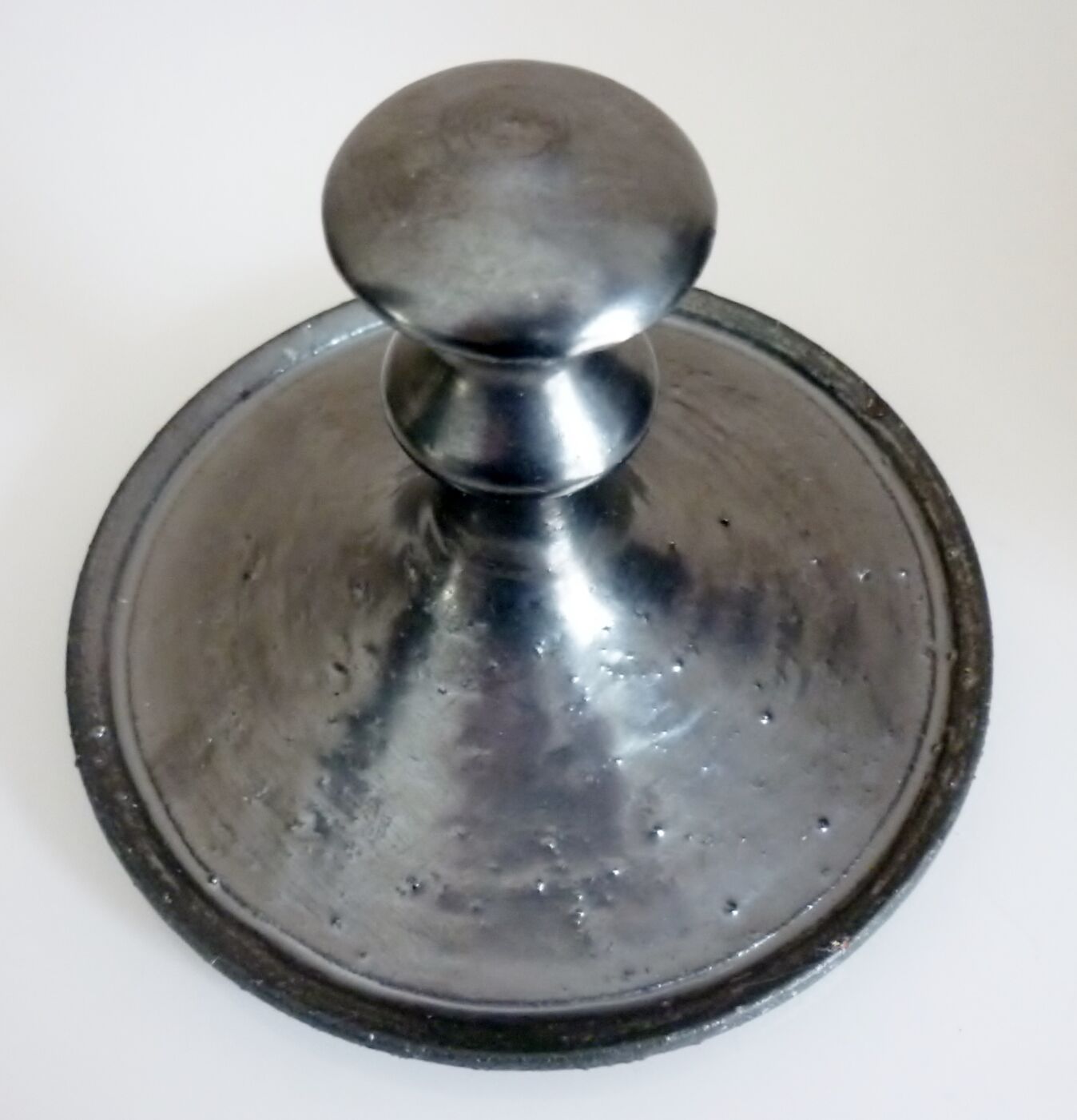 Black metal glazed ceramic bonbonnière, signed Jean Marais Vallauris