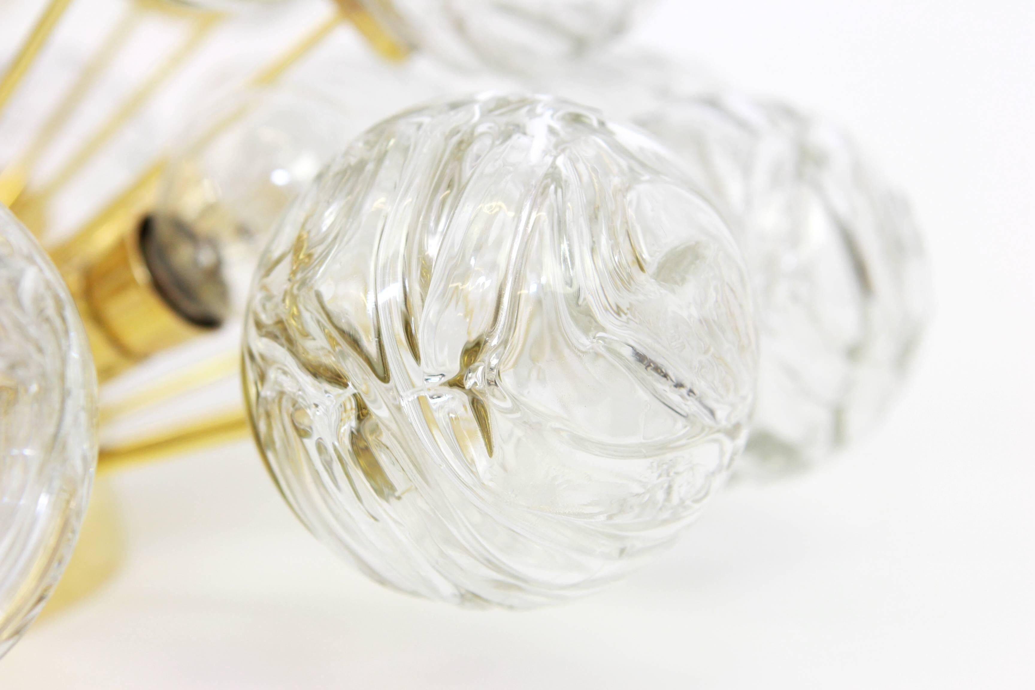 Superb Sputnik ceiling light with snowball glass by Doria, Germany, 1970s.