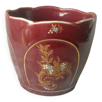 Cache pot en faience fives lille decor emaille epoque art nouveau