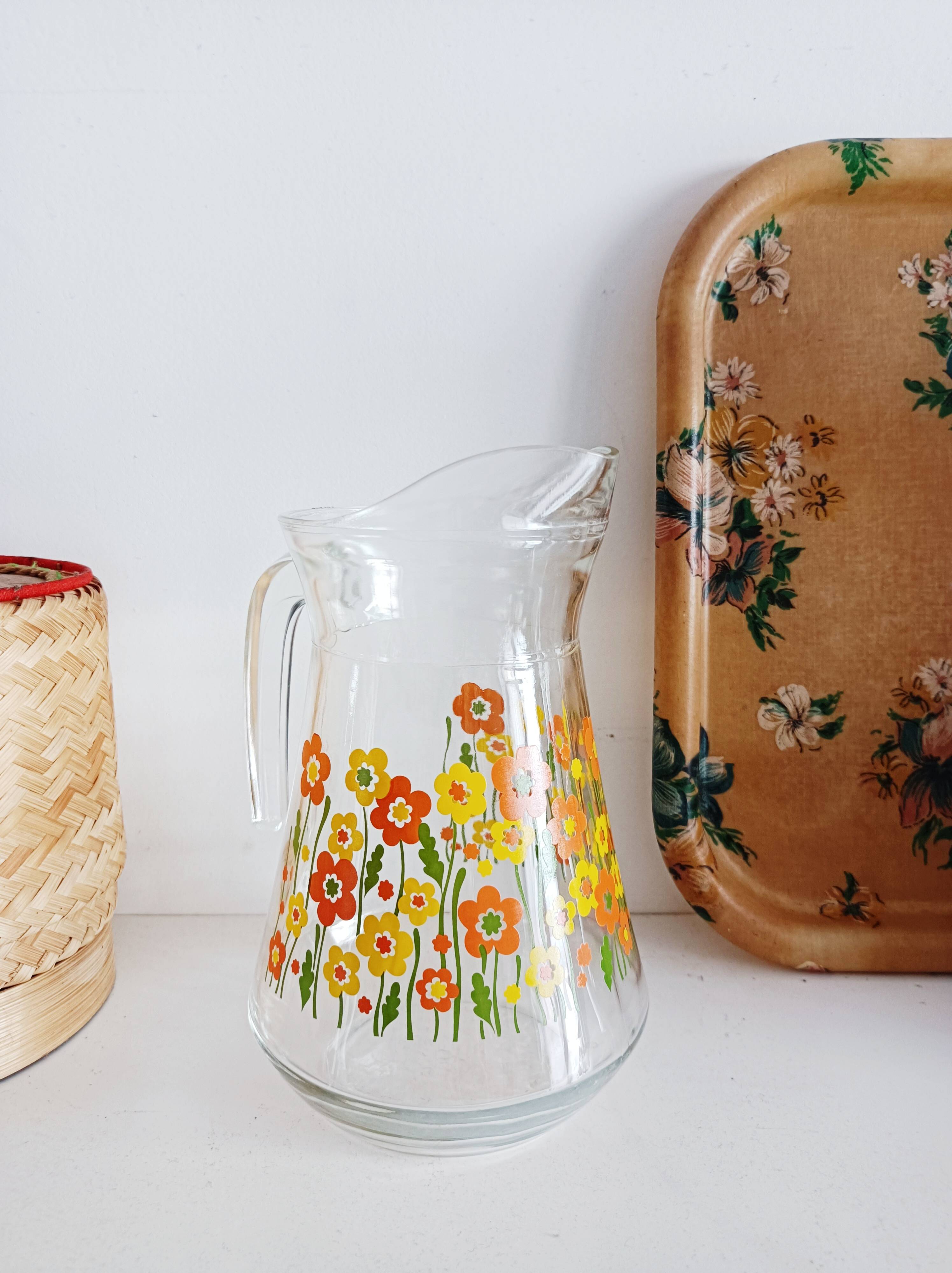 Flowery glass carafe, 1970s