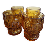Lot 4 verres gobelets ambré vintage années 60-70 - relief cannelé