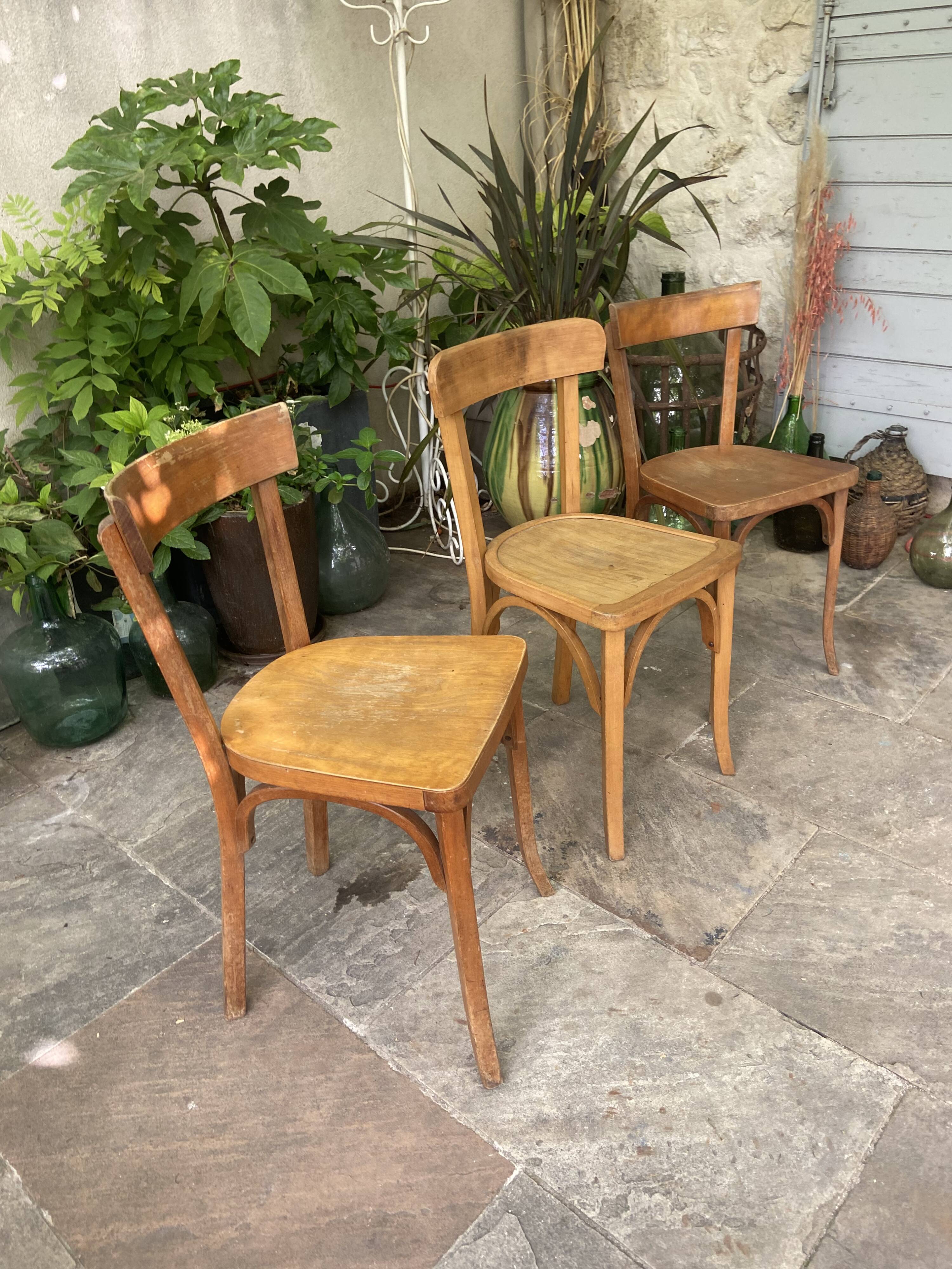 Trio of vintage Bauman bistro chairs