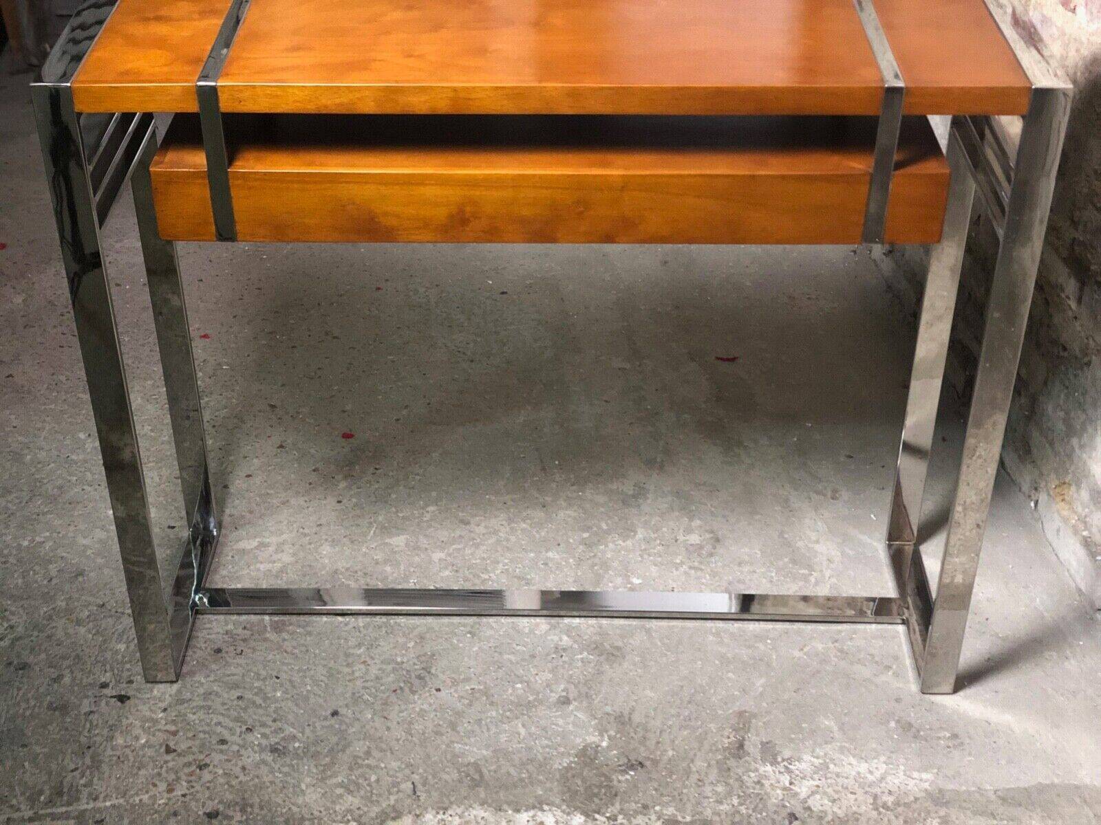 Art Deco style console in dark walnut rubber tree and chrome foot