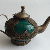 Teapot with its brass tray from the 20th cty, Moroccan craft - diameter 24cm