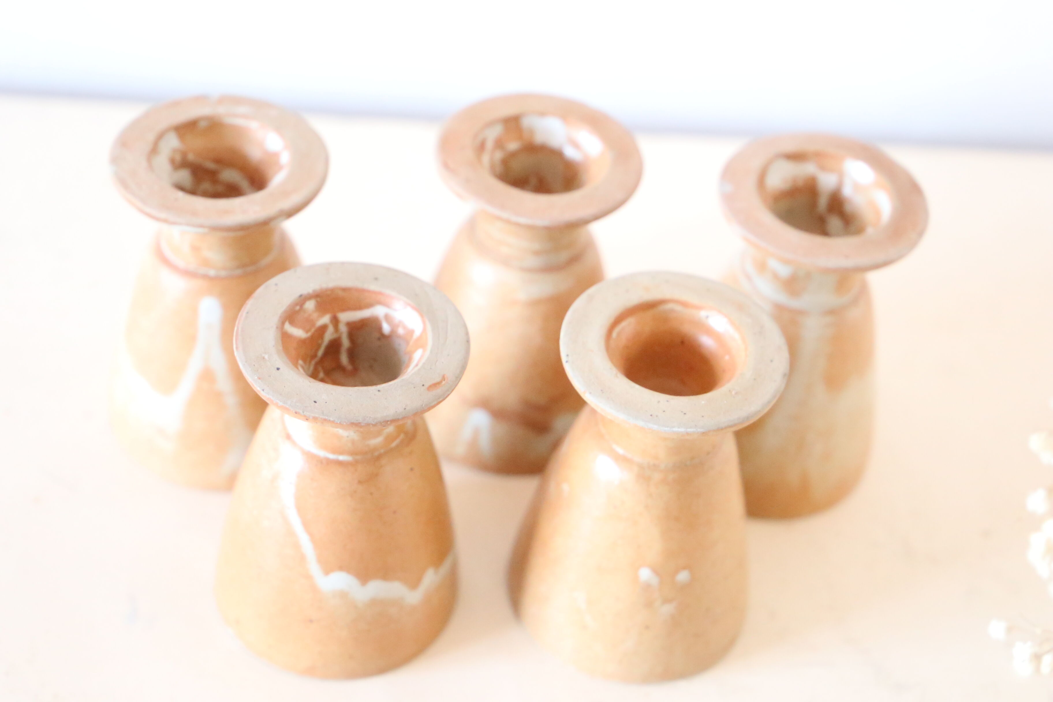 Set of 5 glasses on foot in sandstone, vintage