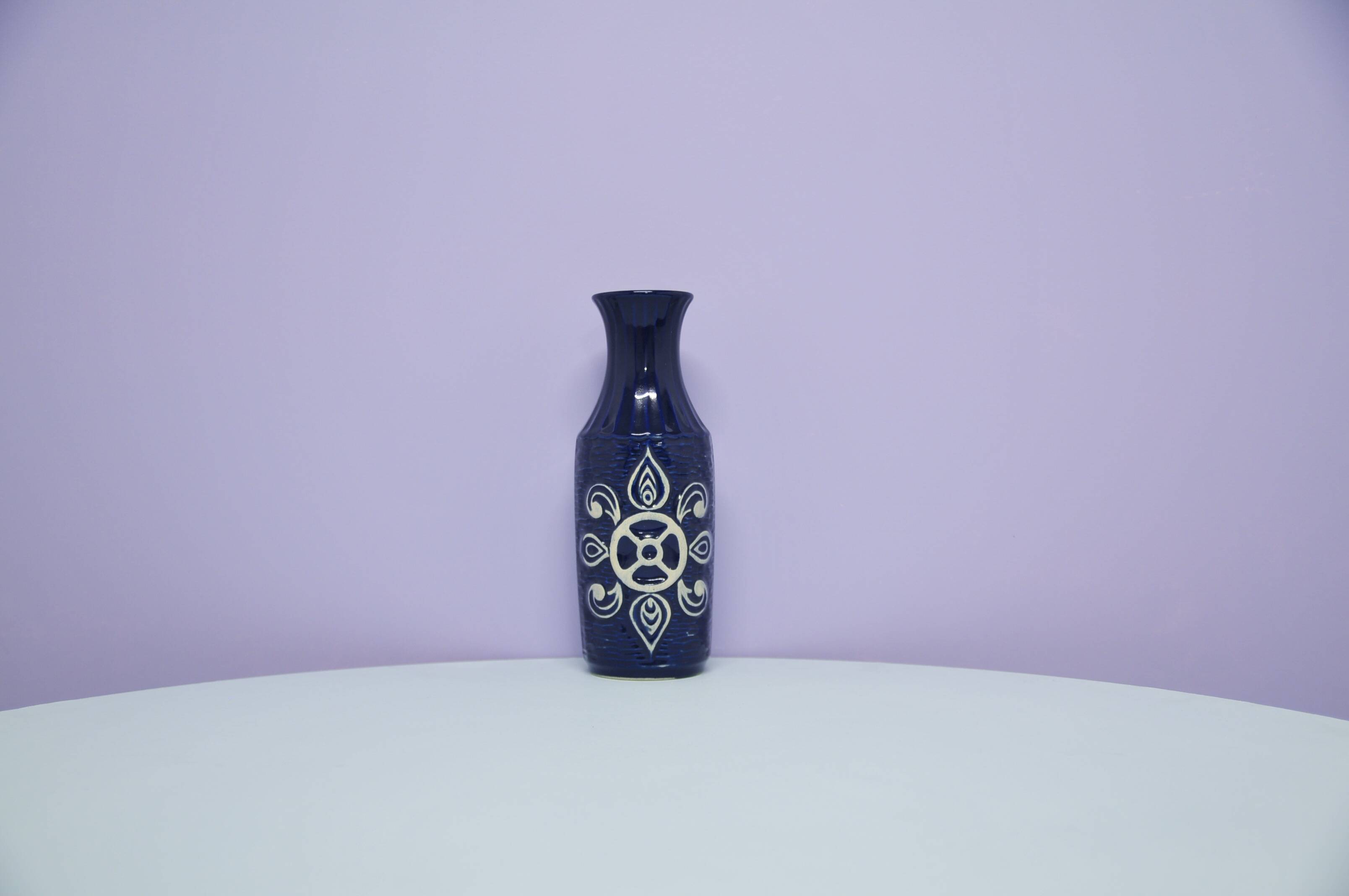 vintage blue & white West Germany vase Bay