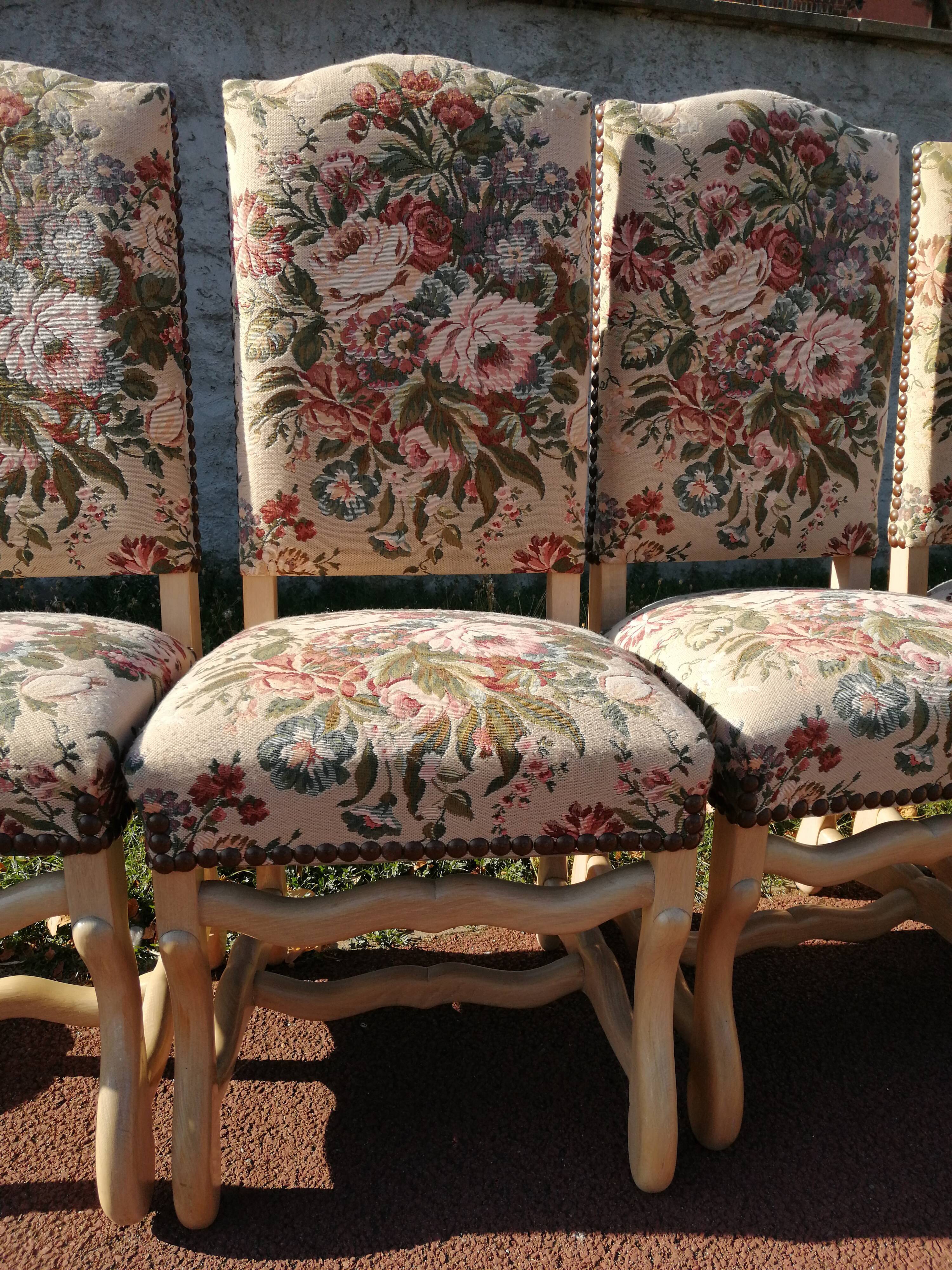 Lot de 6 chaises style Louis XIV en os de mouton
