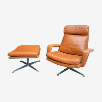 Lounge chair and ottoman leather cognac