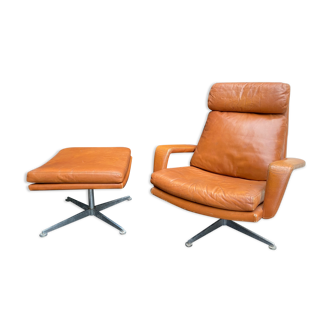 Lounge chair and ottoman leather cognac