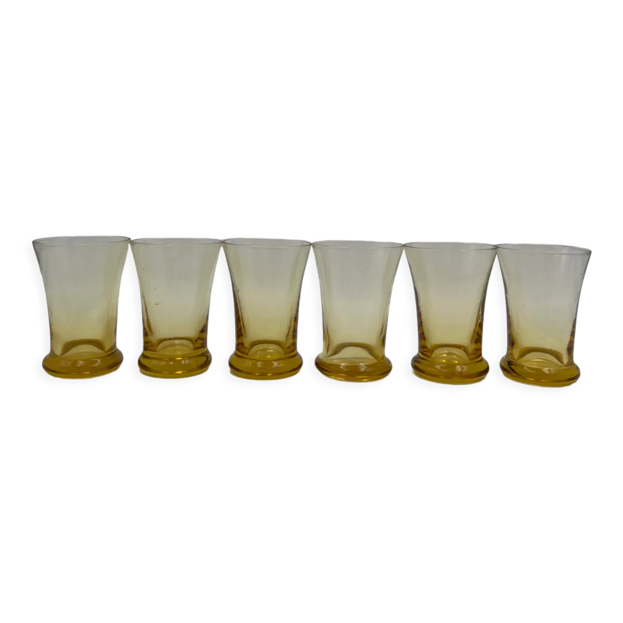Six yellow glass shooting glasses
