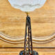 Art Deco wrought iron lamp with 3 rose glass daisies Ezan 1930