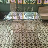 Salon de jardin blanc en fer forgé 1949 1950