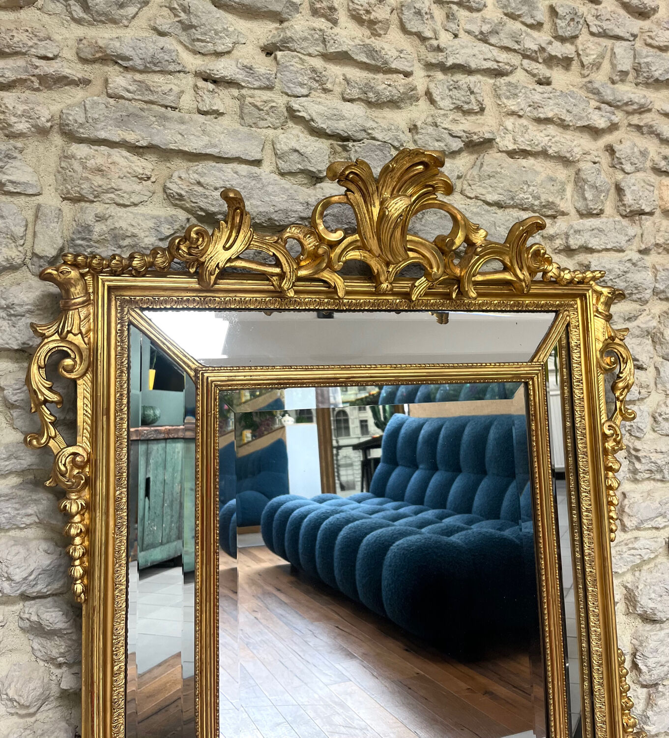 Antique mirror with closed frames, 123/100cm, gilded with gold leaf, mercury.