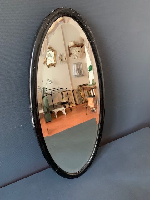 Old oval mirror 30s black wood