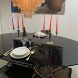 Vintage oval table in black lacquered wood