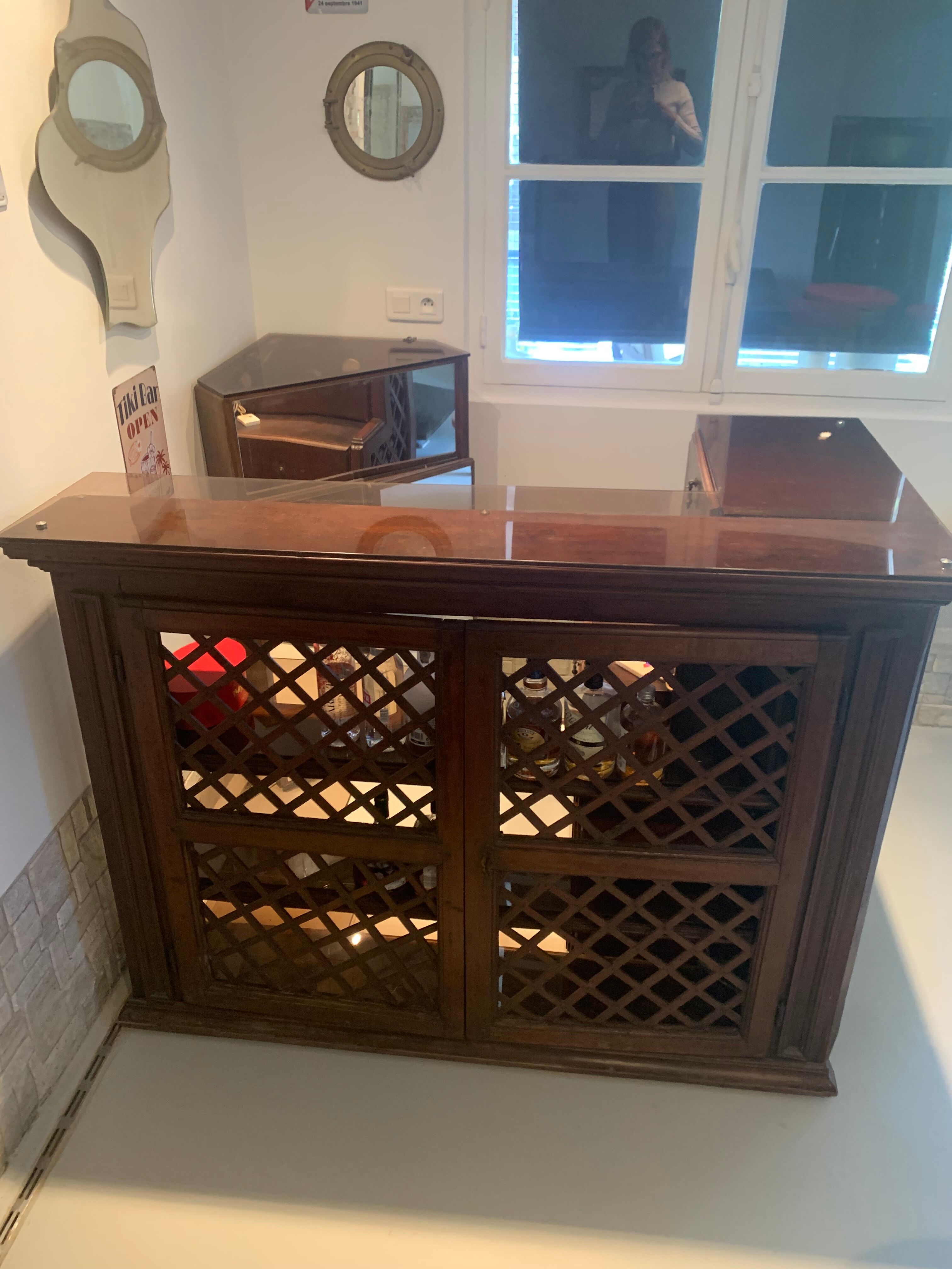 Vintage corner bar with fridge, corner unit/sink