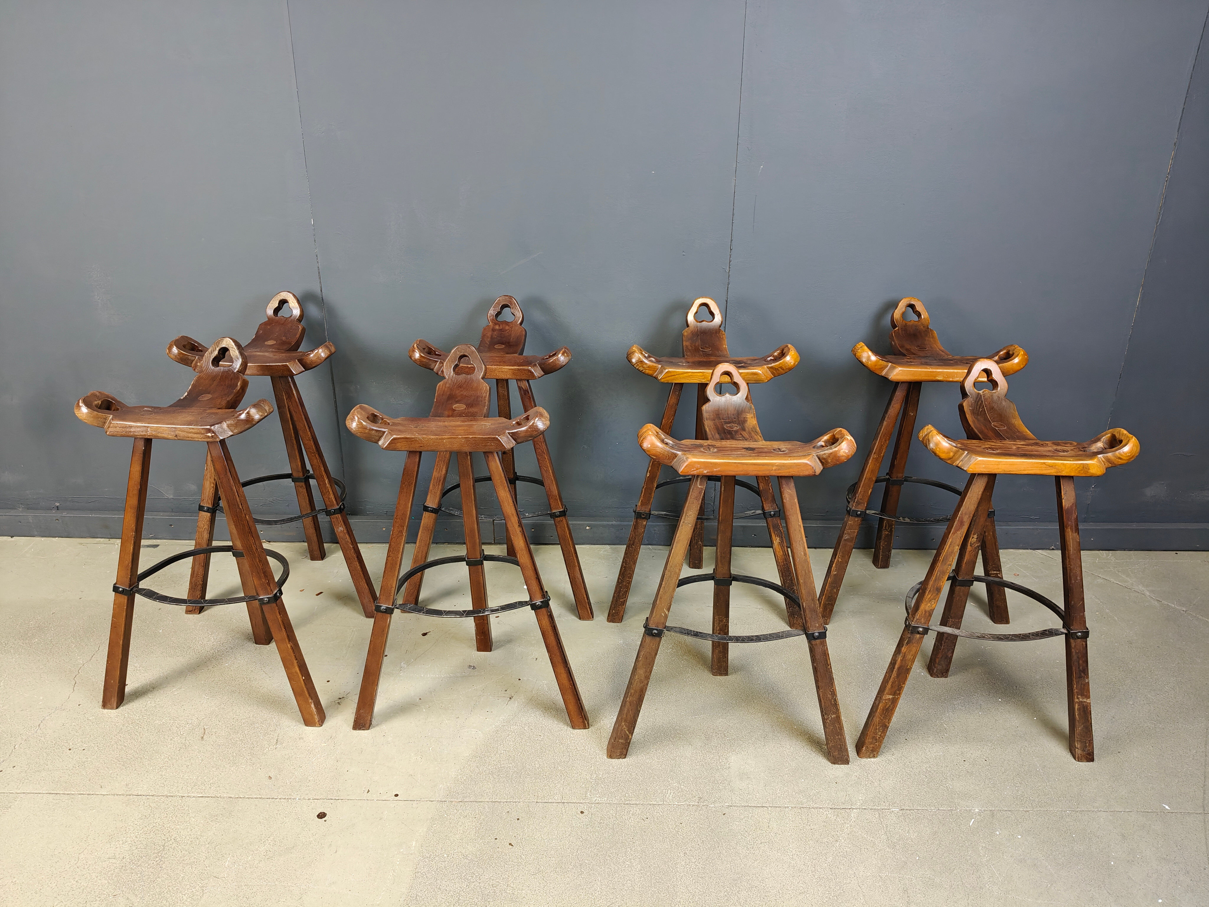 Mid-century brutalist bar stools - set of 8, 1960s