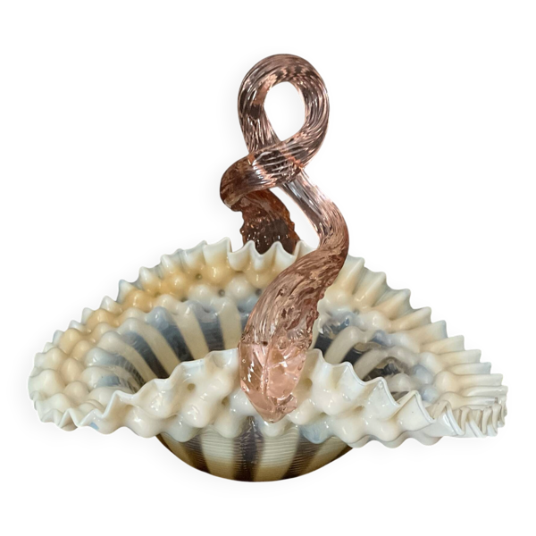 Corbeille Murano en verre soufflé opalin, Italie, années 1950-1960