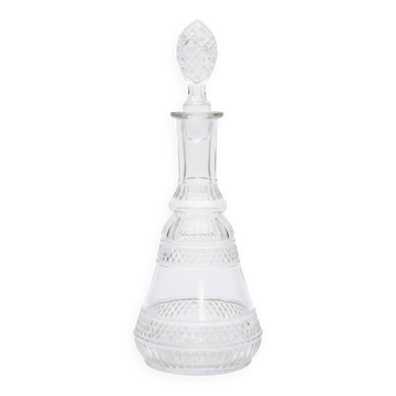 Cut glass liqueur decanter with decorated stopper