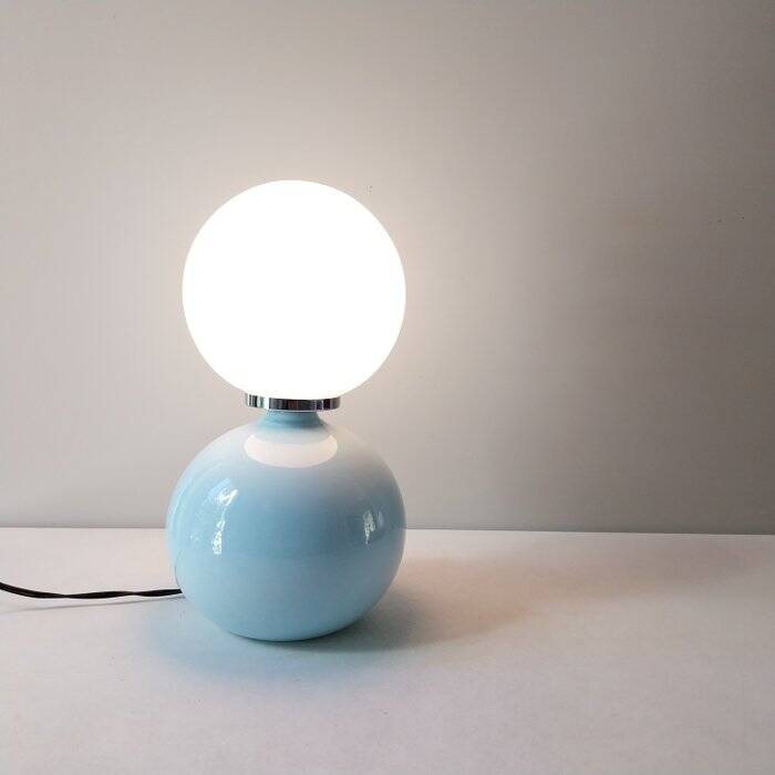 Italian ceramic table lamps with opaline glass shades.