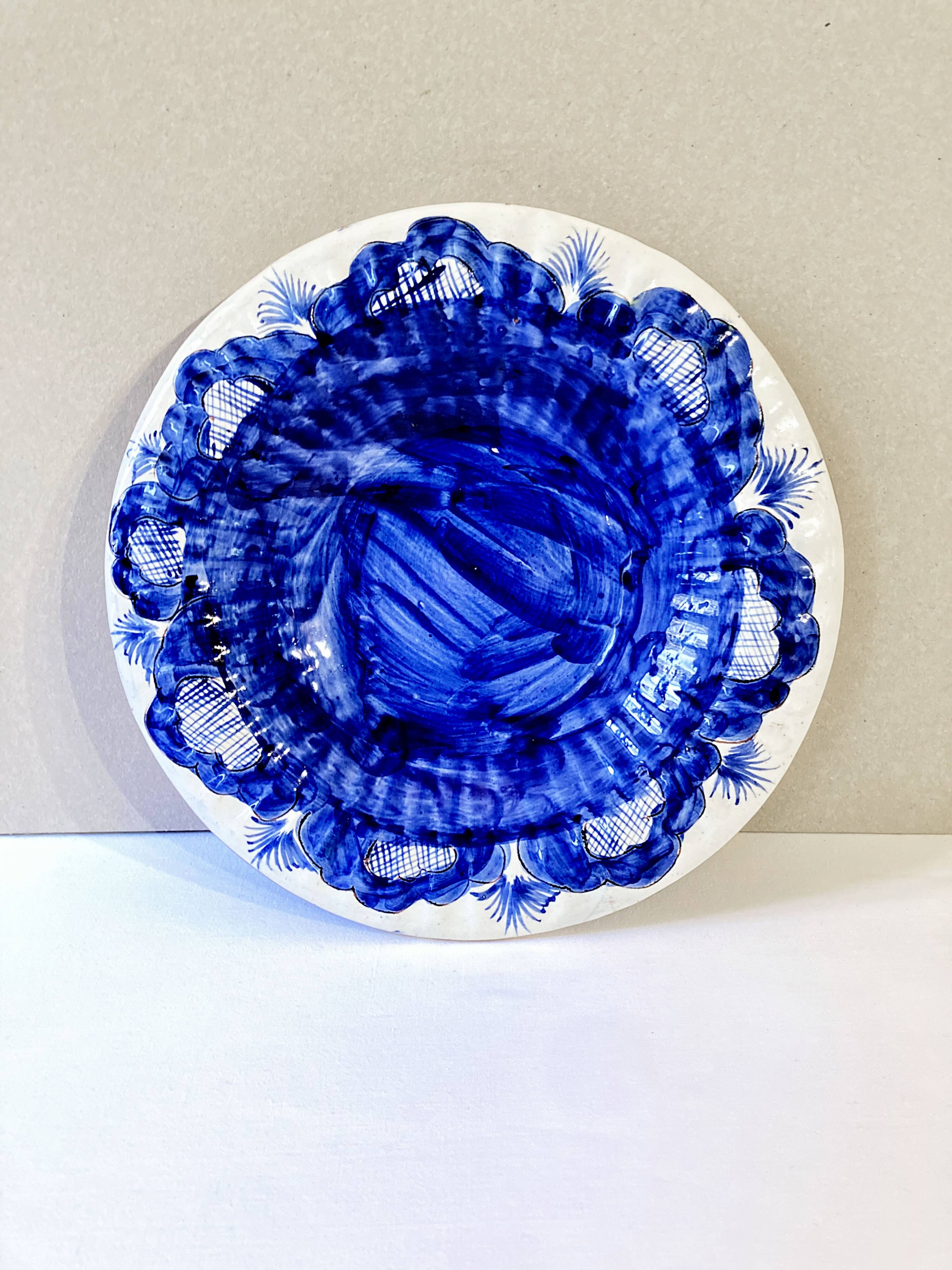 Hand-painted Portuguese ceramic dish, signed, 1993