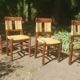 Série de 4 chaises Paillées 1970