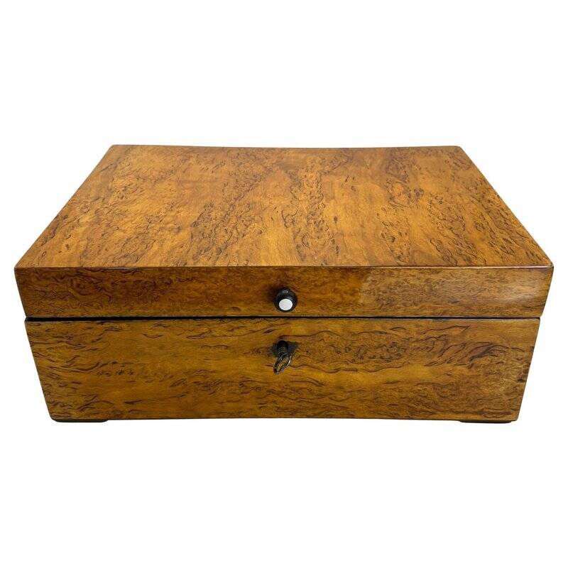 Biedermeier Box in Ice Birch and Brass, Germany, 1840s