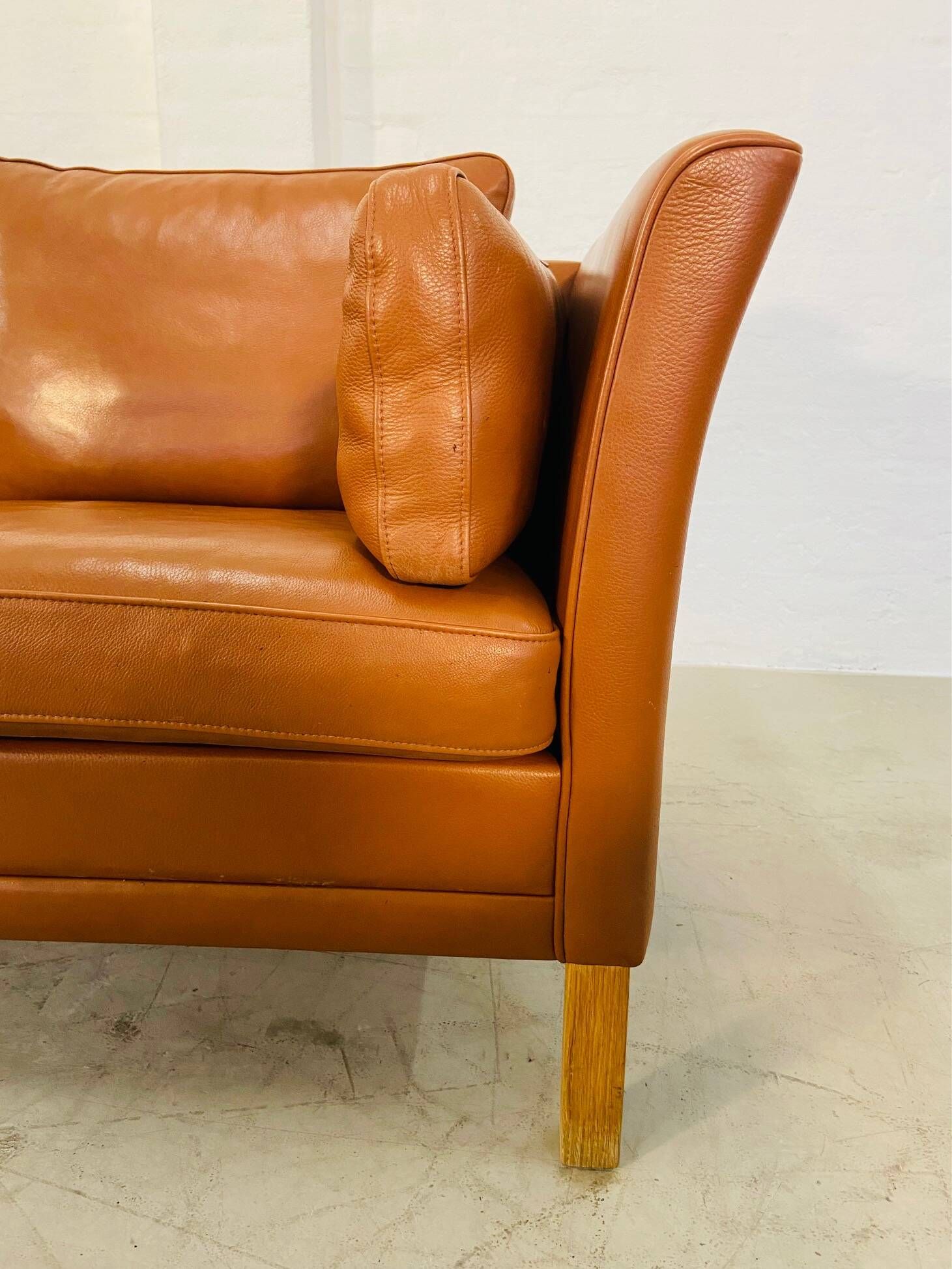 Vintage retro danish mogens hansen 2 person cognac leather sofa
